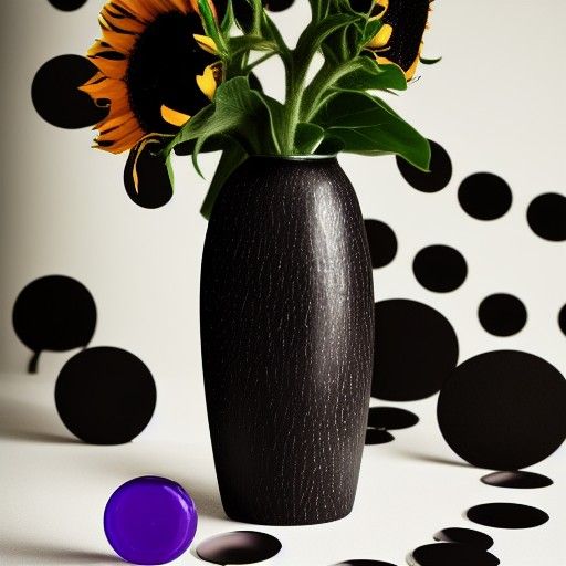 Cracked Vase with Dark Sunflowers and Gems