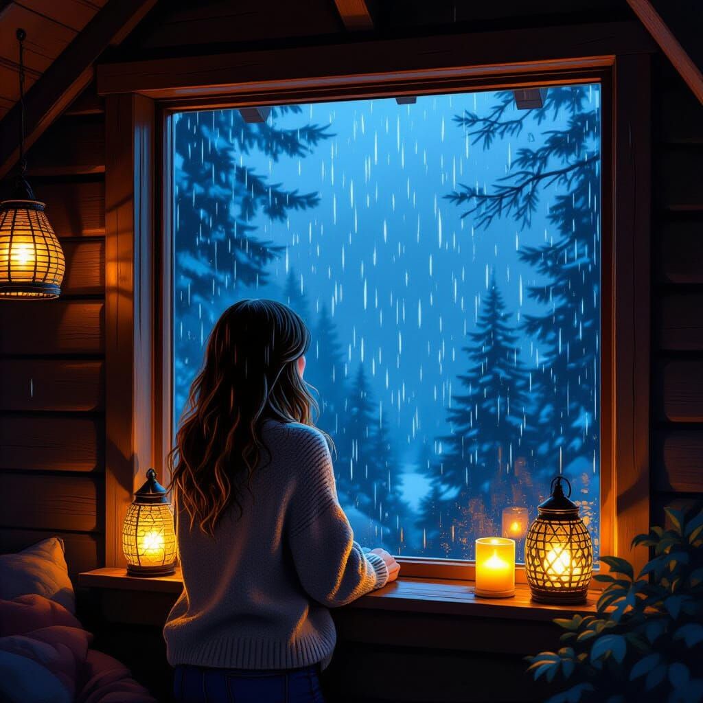 Cozy Treehouse View of Gentle Night Rain