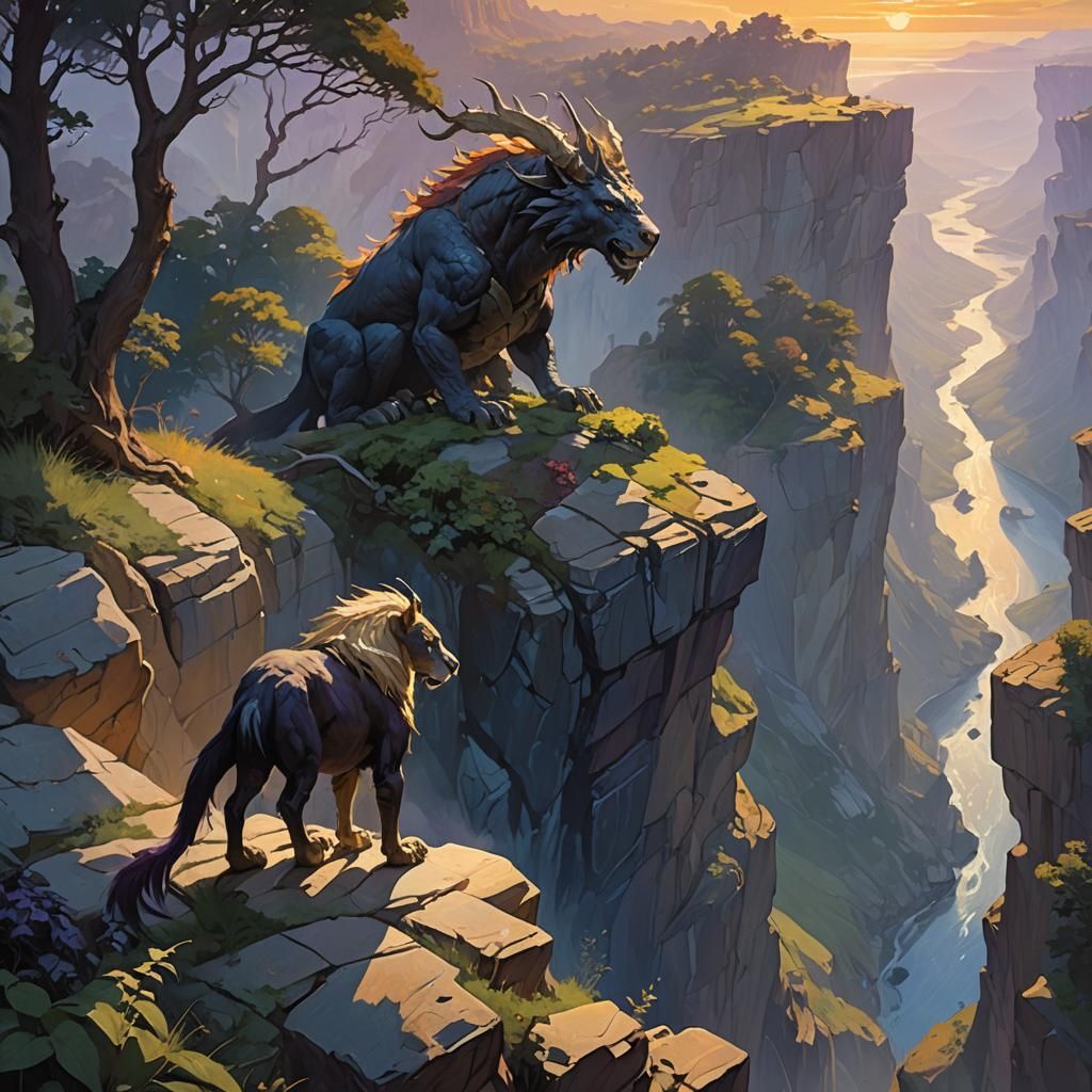 Mythical Creature at Summerscape Sunset in Art Deco Style