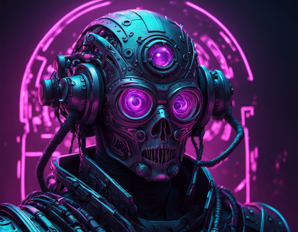 Cyberpunk Warlord with Tribal Cyborg Skull