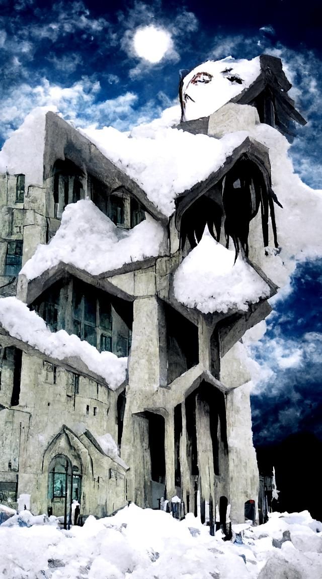 Snow Witch in Brutalist Gothic Anime Style