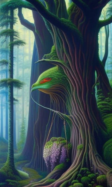 Mystical Cyclops in Forest: Surreal Hyperrealistic Oil Paint...