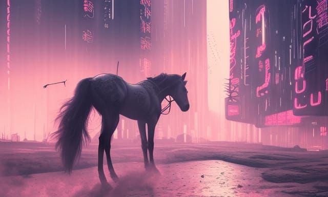 Dark Fantasy Horses in Cyberpunk Neon Style