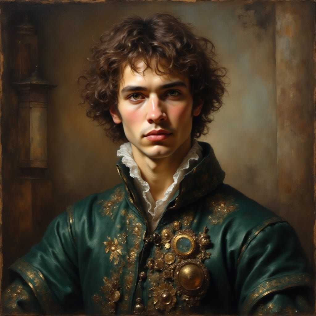 Handsome Young Man in Rembrandt Style Portrait