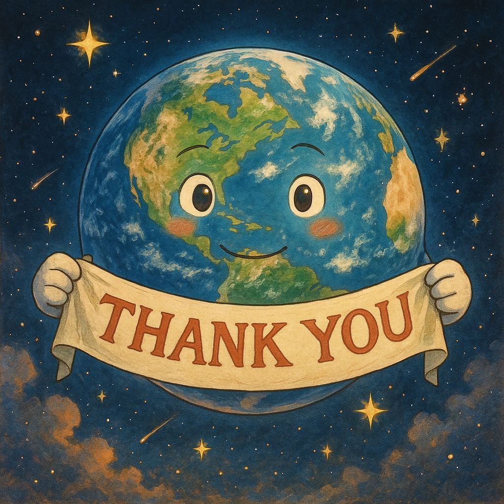 Earth Thanks Humanity: A Ghibli-esque Space Scene