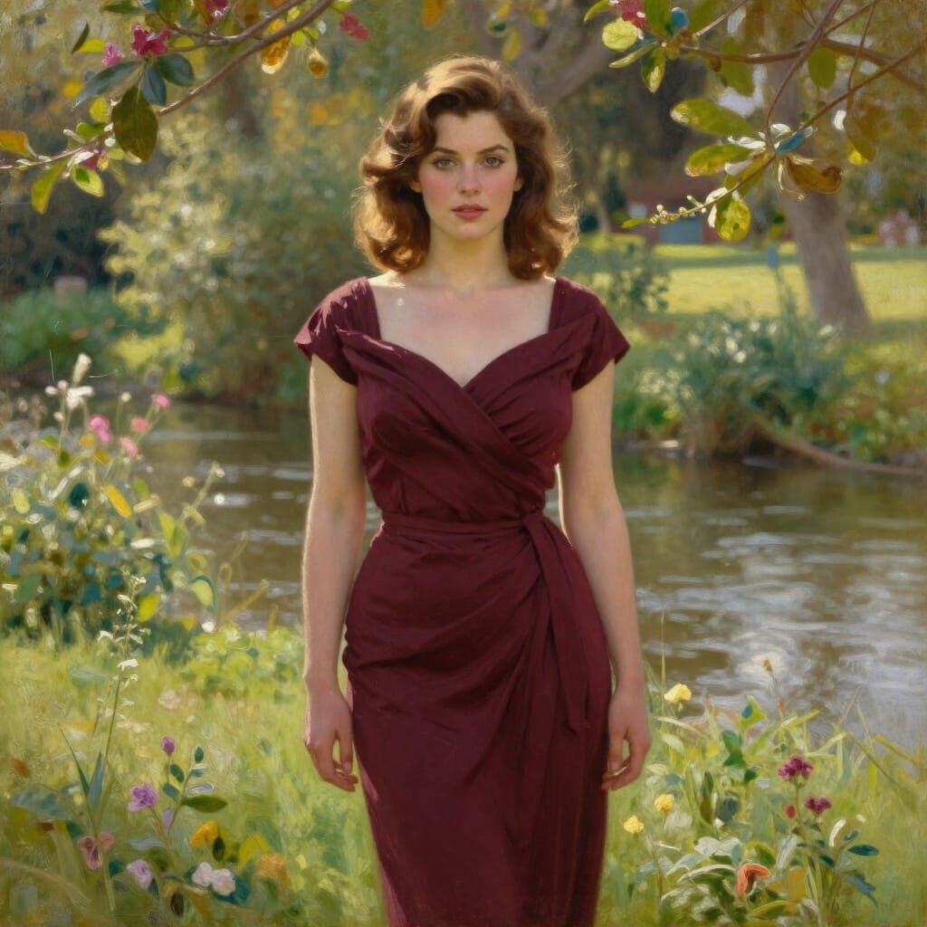 1950s Pin-Up Woman in Sunlit Garden