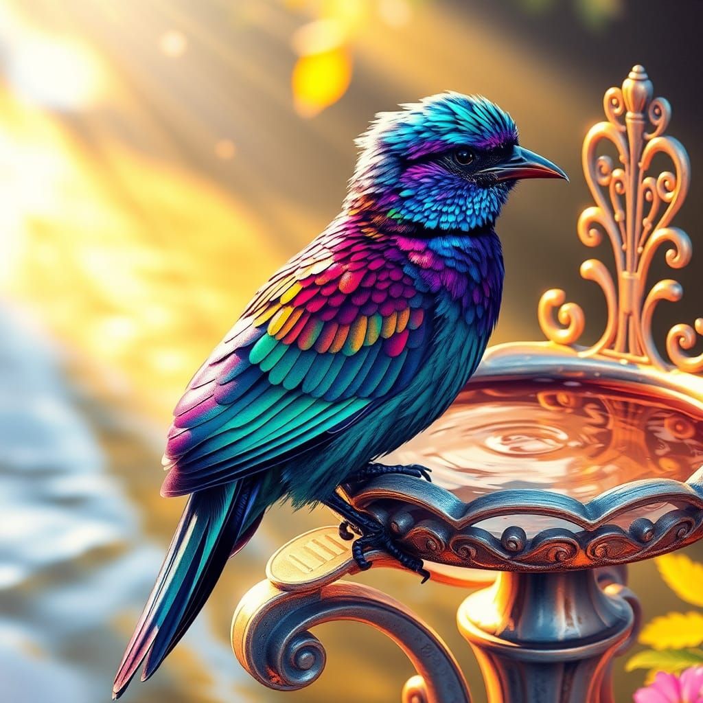 Colorful Bird Bathing in Sunlight