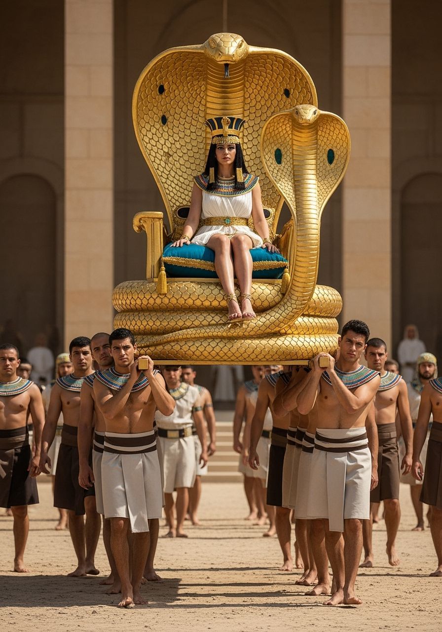 Regal Queen of Egypt on a Golden Cobra Throne