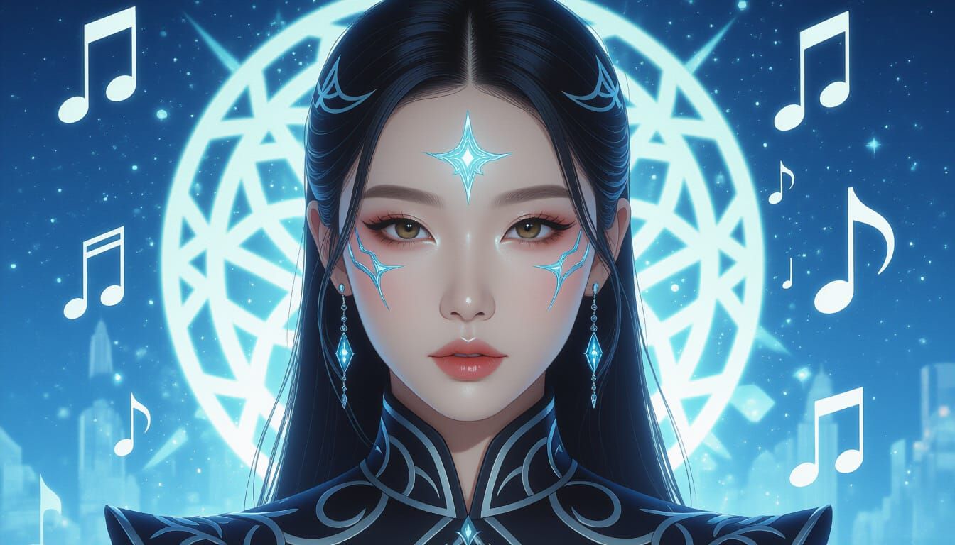 K-Pop Idol with Bioluminescent Markings in Futuristic Style