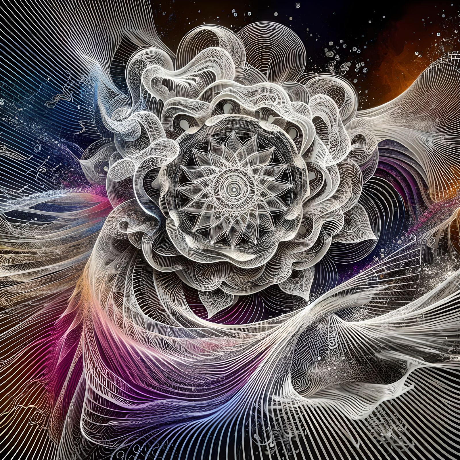 Rainbow Wireframe Waveform Mandala in High Detail