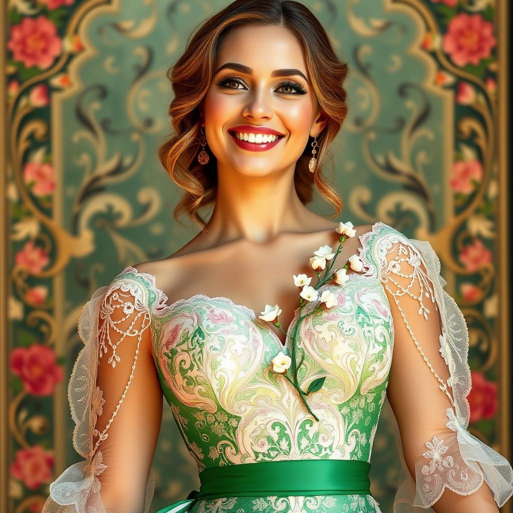 Ethereal Green Goddess in a Heart-Shaped Love Dress