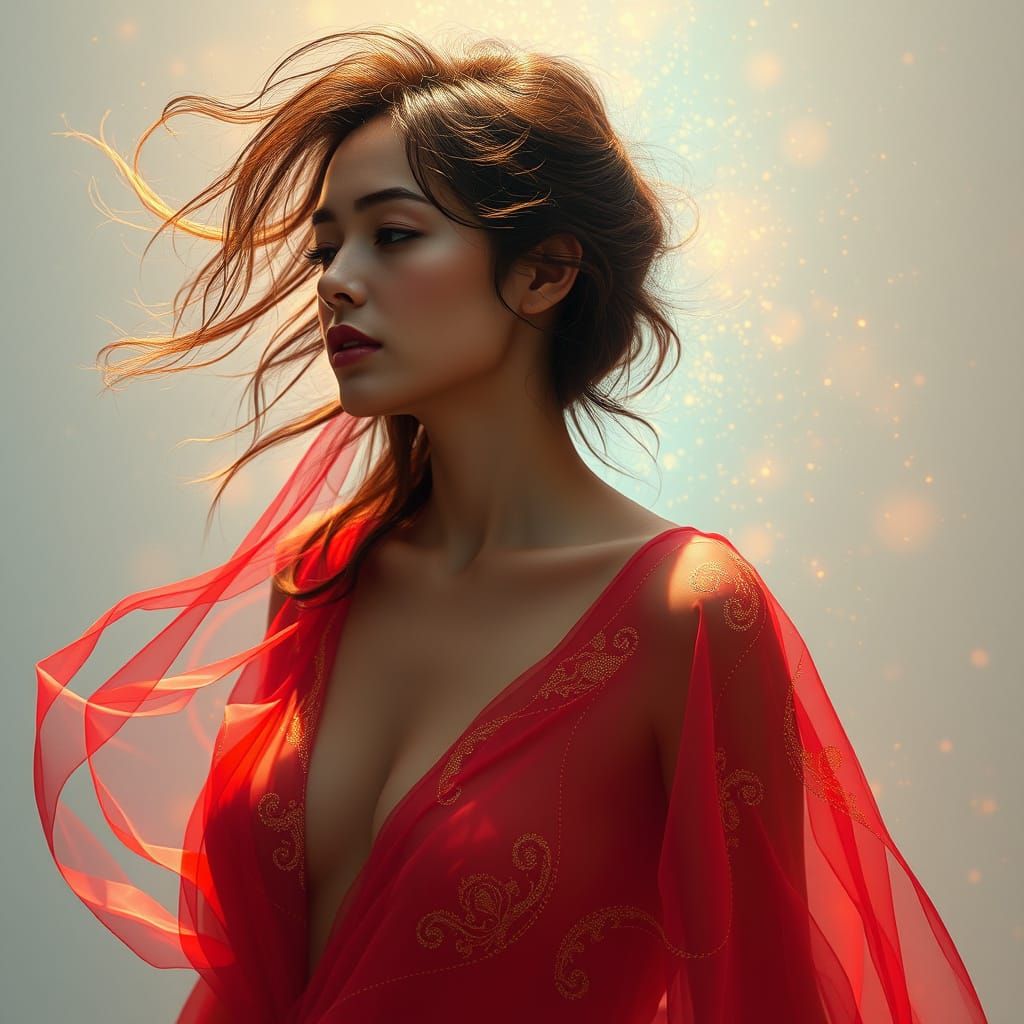 Ethereal Goddess in Liquid Opal Attire, Surrounded by Vibran...