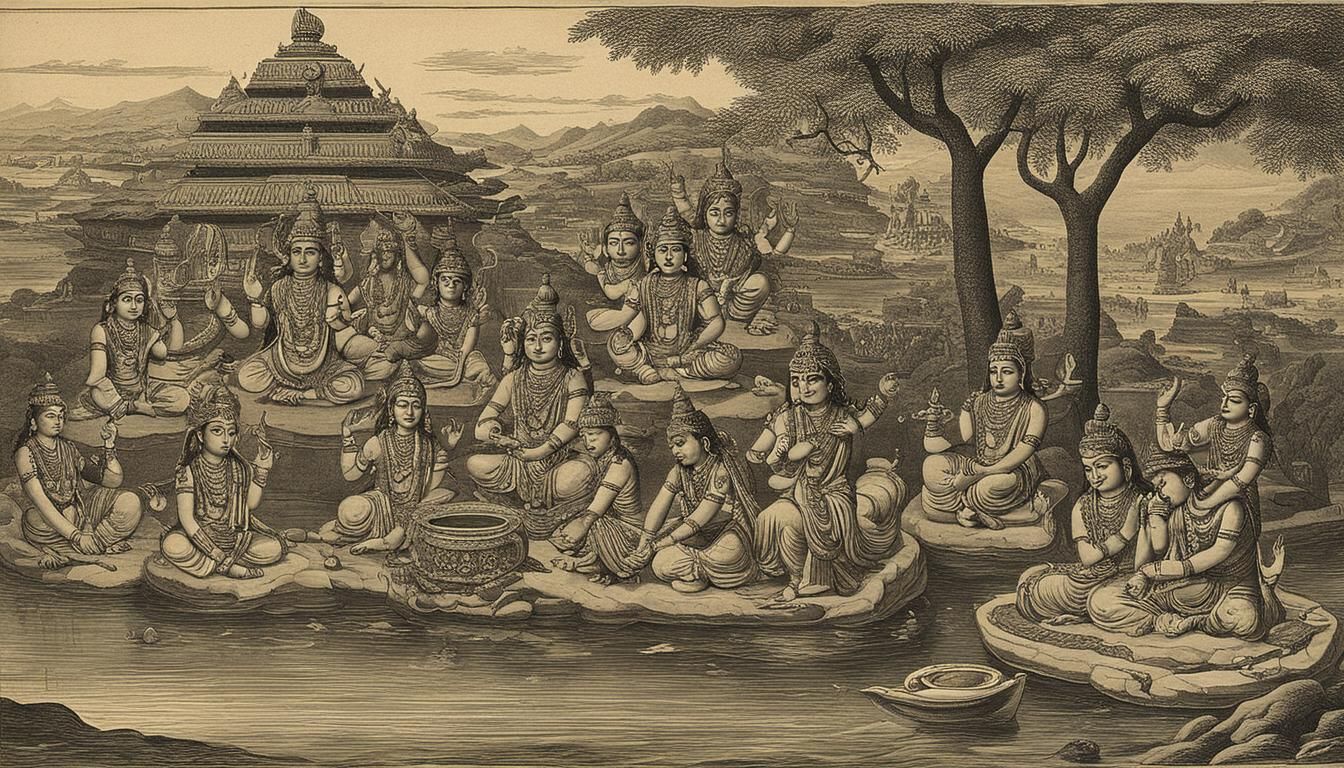Ganga's Celestial Birth: A Hindu Mythological Scene