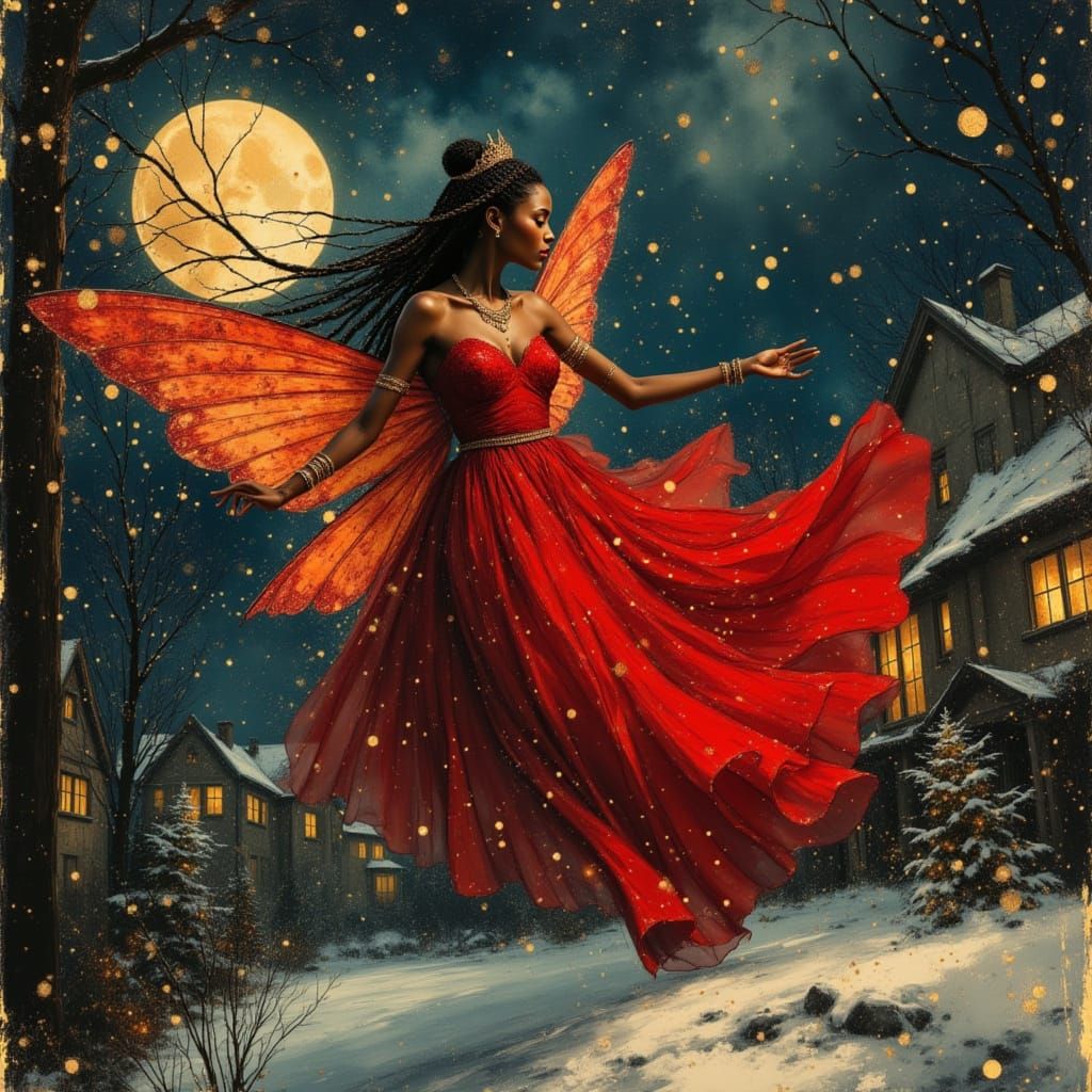 African Christmas Fairy Visits Homes in Hyperrealistic Style