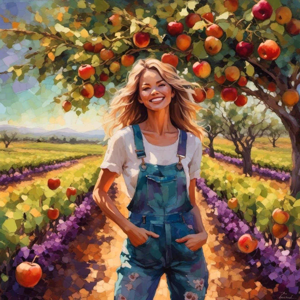 Pretty Woman Dances in Orchard: Fantasy Art