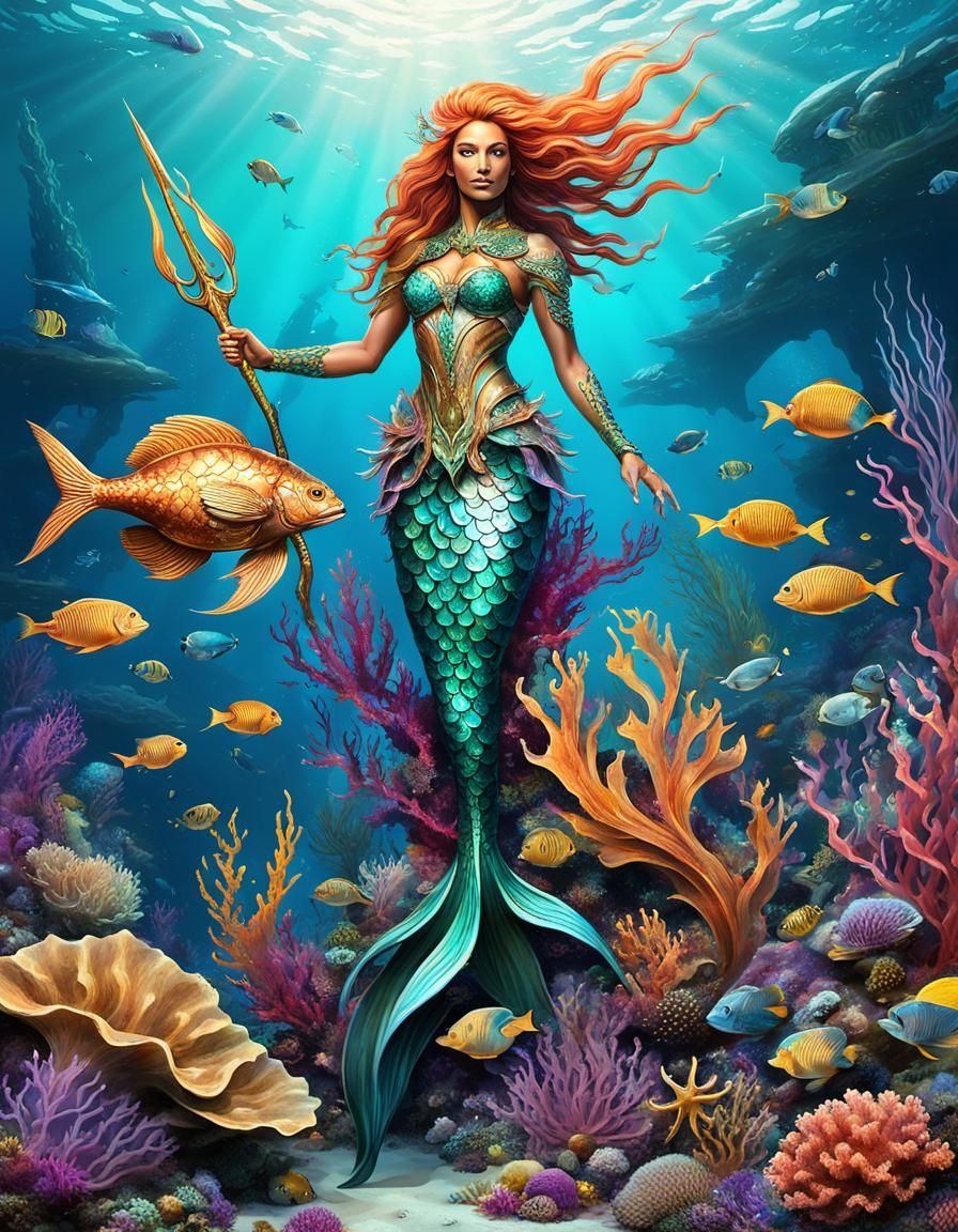 Merman Guardian of Sunken Ship in Expressionist Style