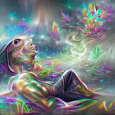 Holographic Cosmic Illustration in Pablo Amaringo Style