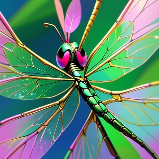 Dragonfly Emerges from Cocoon in Vibrant Oil Painting Style