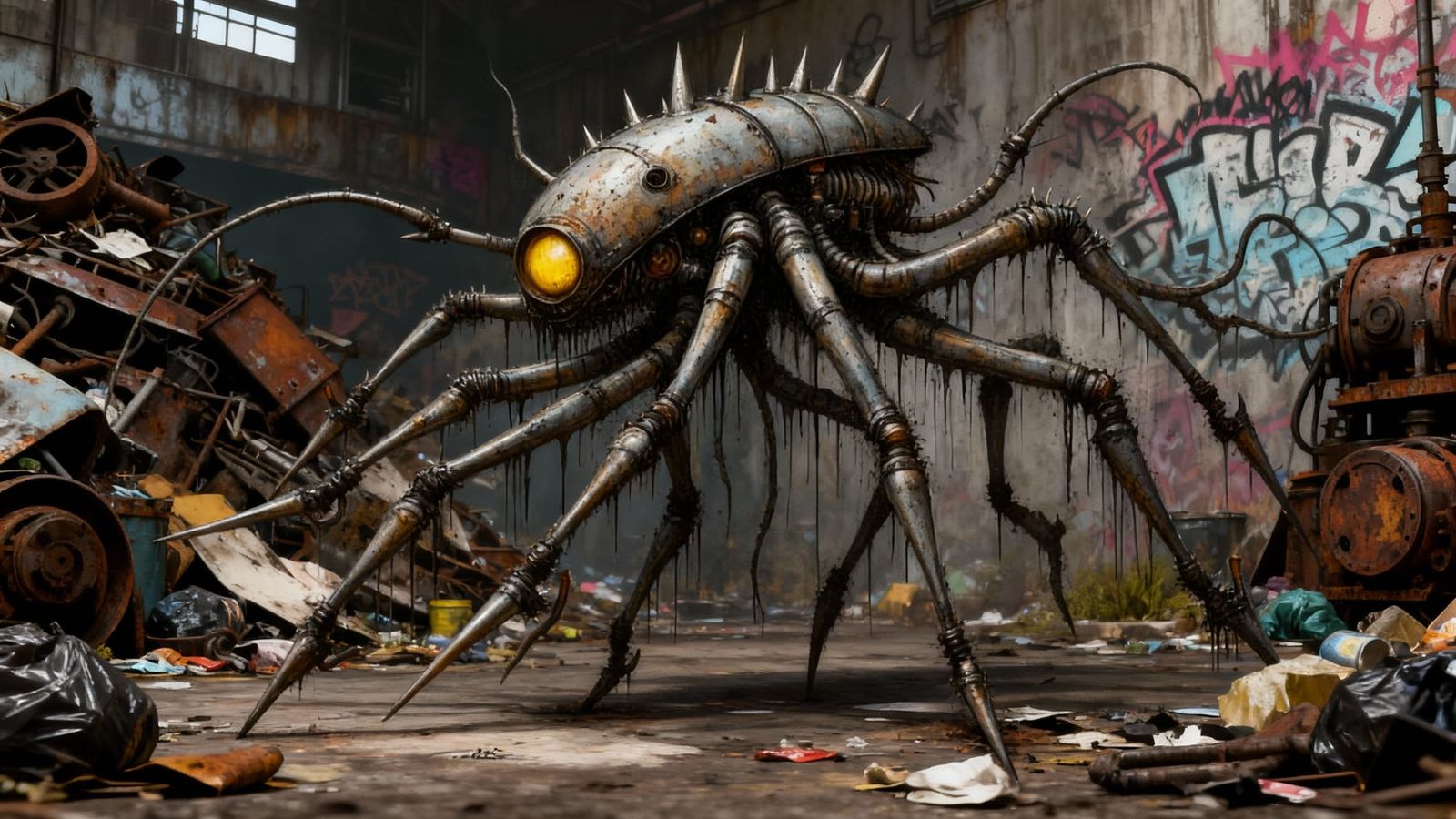 Cyberpunk Tendril Bot with Tool Appendages