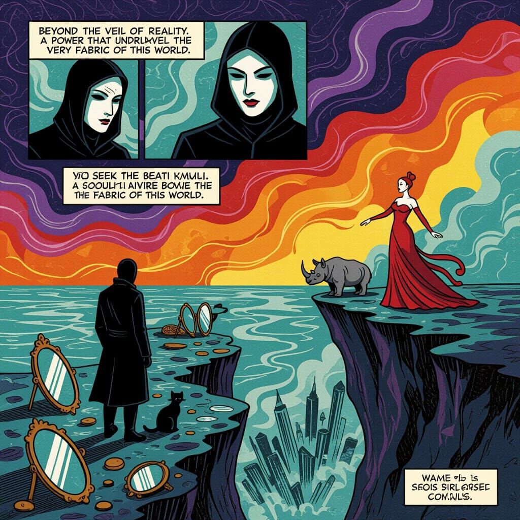 Panel 7
 "Beyond the veil of reality, a confrontation awaits...