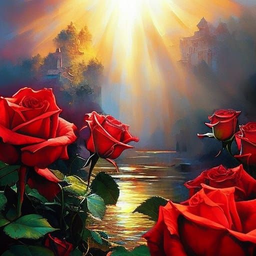 Red Rose in Maximalist Impressionist Style