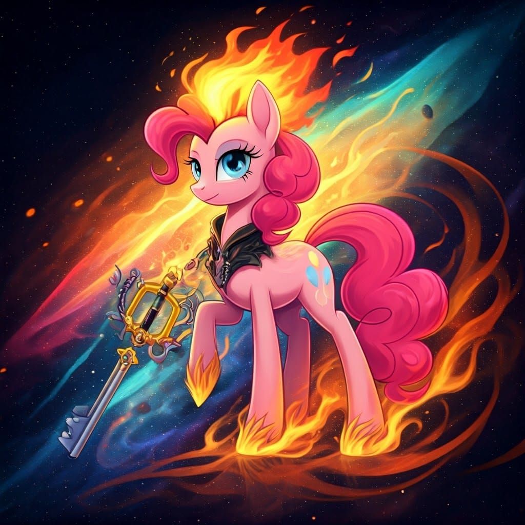 Mystical Fire Mage Pinkie Pie with Keyblade, Ethereal Pony F...