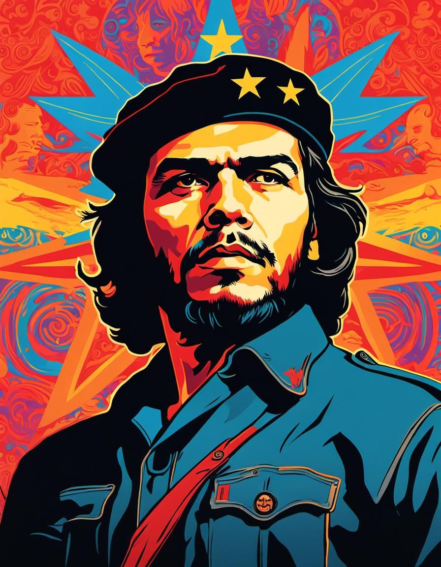 Che Guevara Portrait in Psychedelic 1960s Style