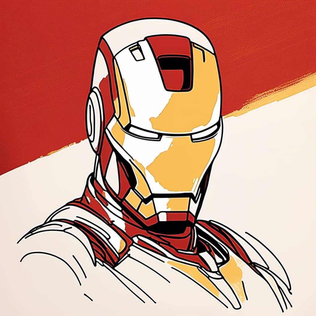 Minimalist Iron Man Mask Line Art with Red and Gold