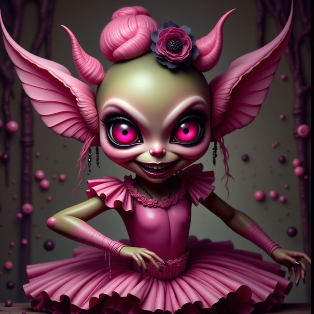 Sinister Ballerina Goblin Girl with Pink Eyes