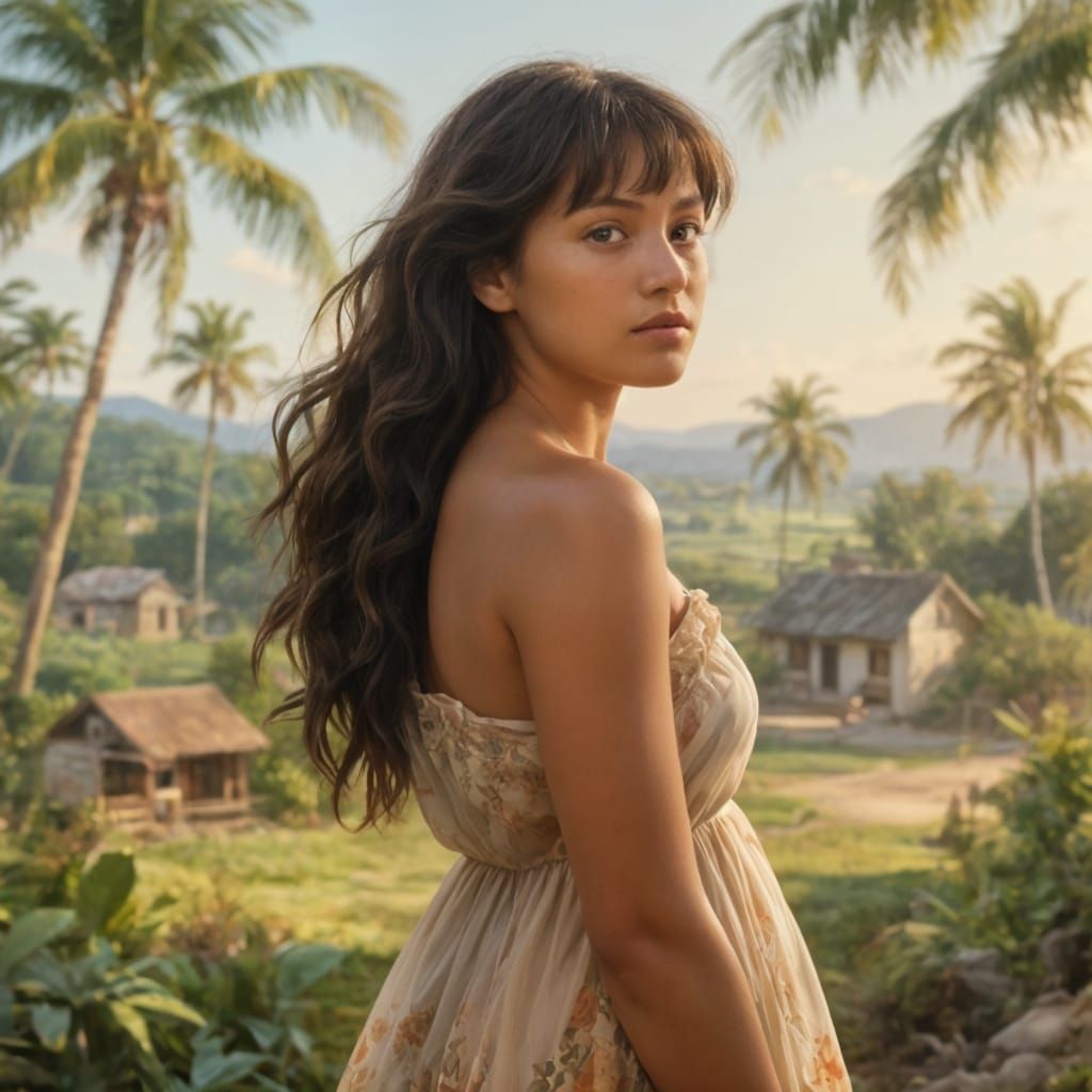 Hawaiian Woman Poses in Tropical Landscape