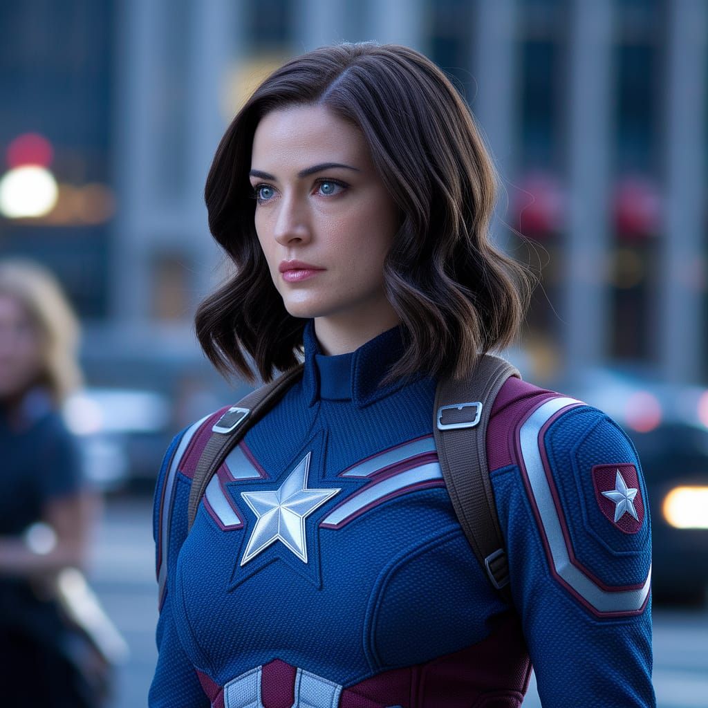 Rhona Mitra as Female Captain America in Hyperrealistic Port...