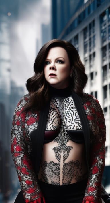 Intricate Tattooed Woman in Modern City, Detailed 8k