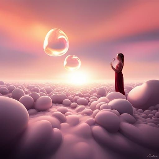 Magical Transparent Heart Bubbles in Ultrareal 3D