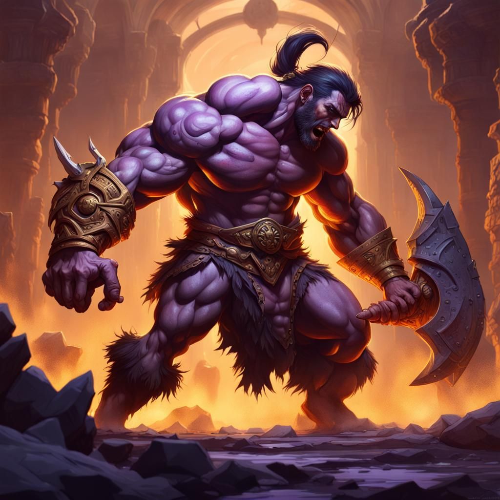 Barbarian Hero Battles Monster in Dark Fantasy Style