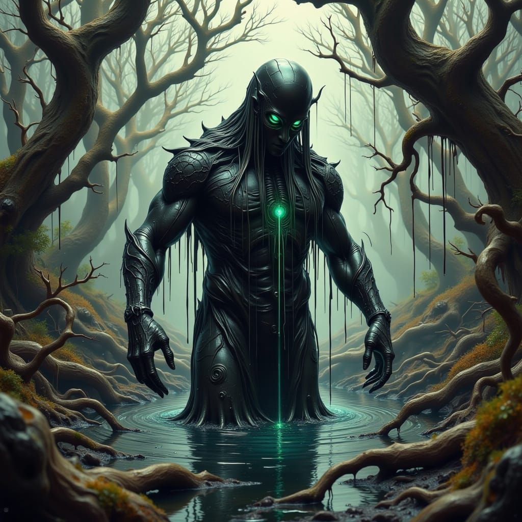 Dark Fantasy Tar-Pit Elemental Rises from Primal Forest