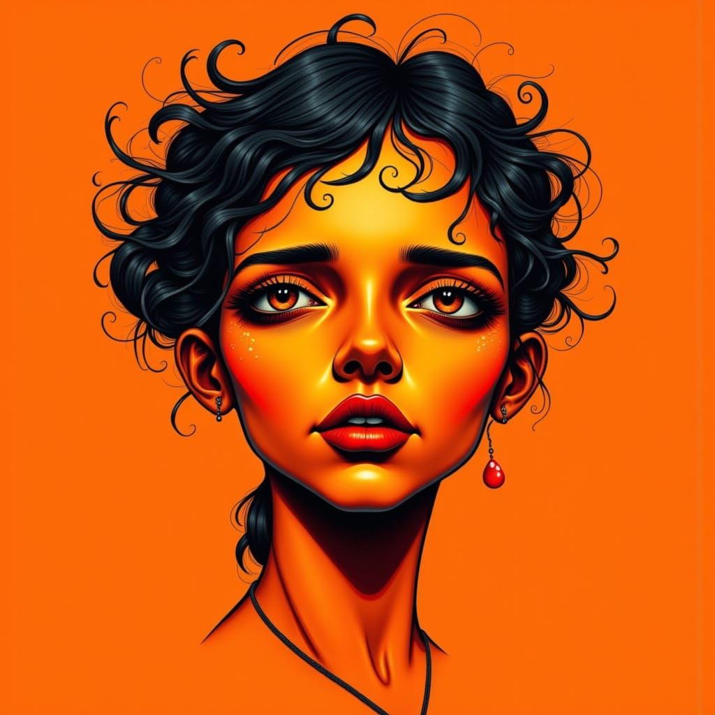 Orange Monochrome Portrait in Caricature Style