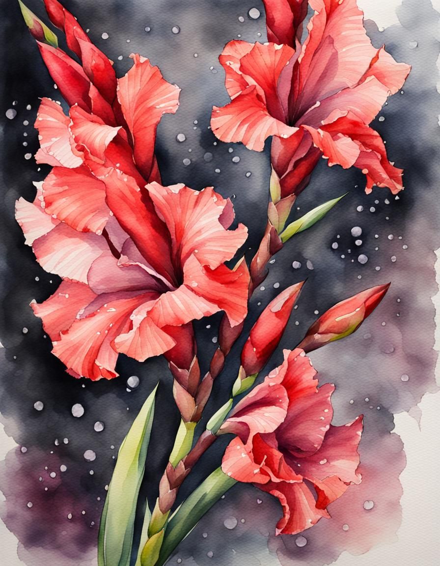 Watercolor Gladiola with Delicate Petals and Bokeh