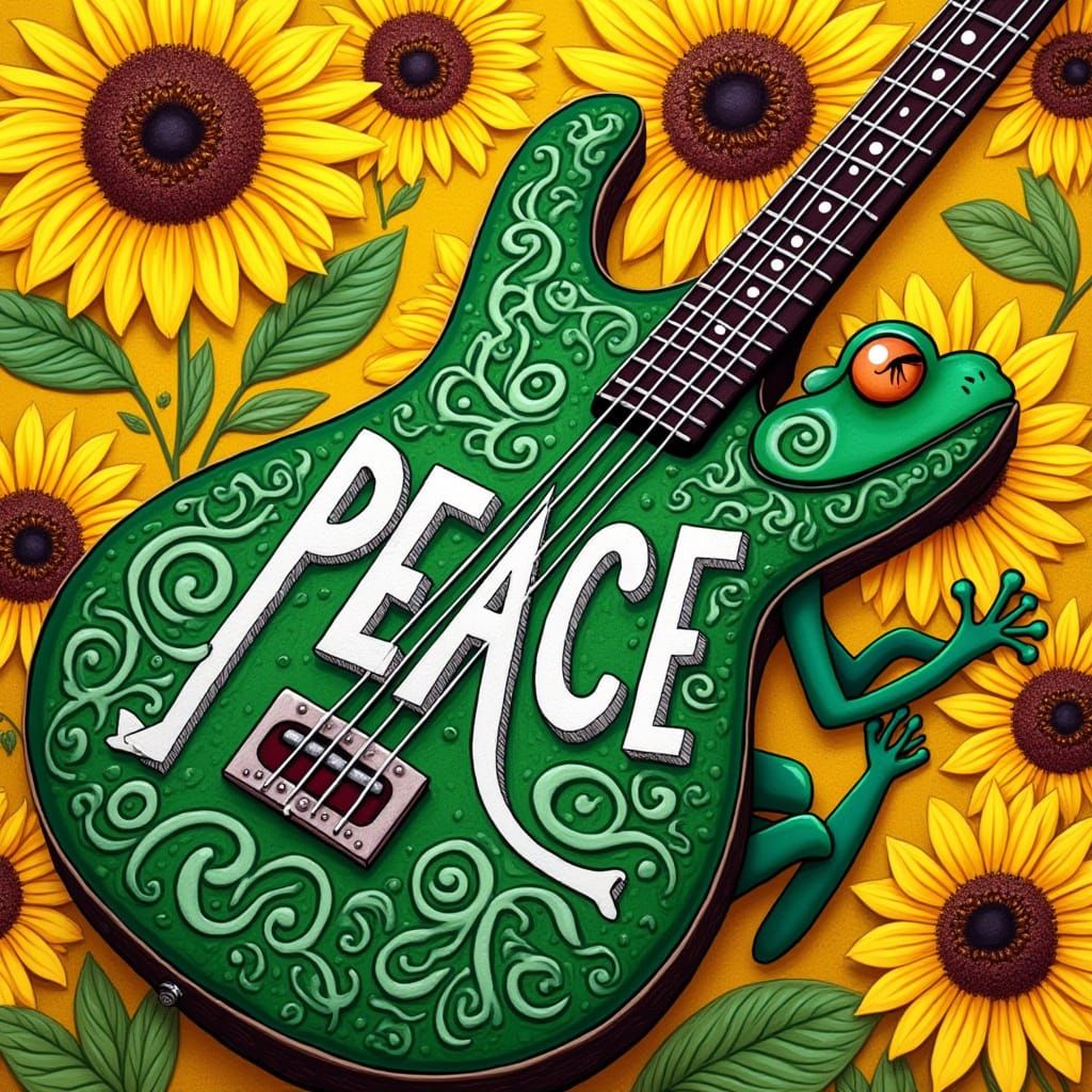 Frog with Guitar in Pop Art Surrealism Style