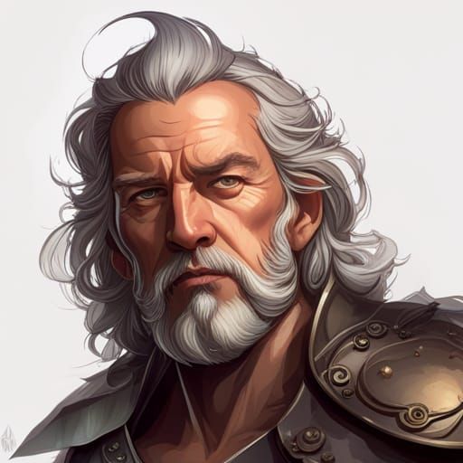 Detailed Portrait of an Old Warrior in Fantasy Armor