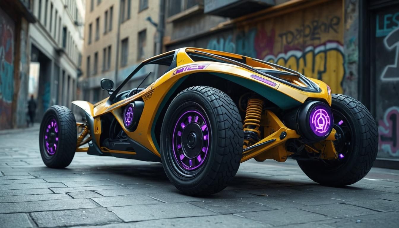 Futuristic Buggy on Graffiti Street: Photorealistic Side Vie...