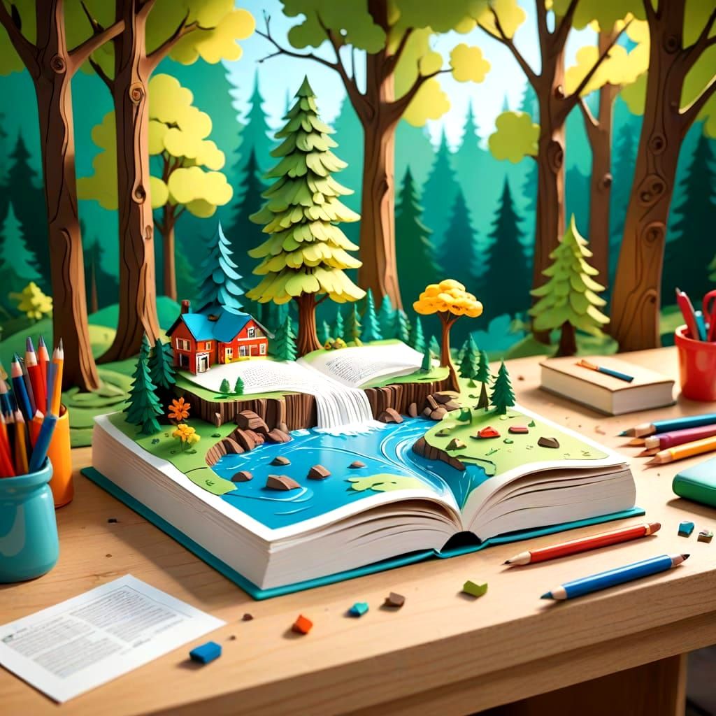 Cartoon Book Reveals 3D Forest Scene
