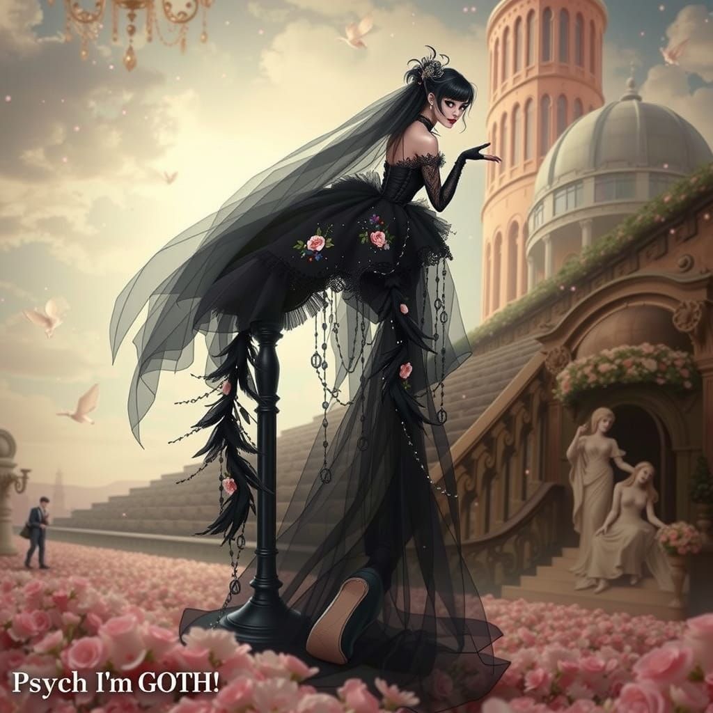 Goth Bride in Velvet Padded Throne, Adorned with Sparkling E...