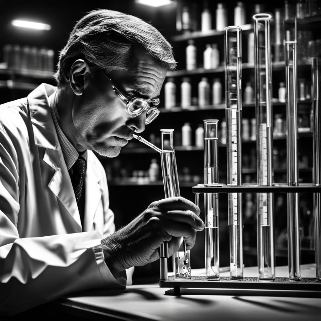 Dramatic Black and White Image of Scientist