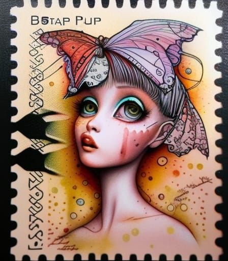 Detailed Vintage Postage Stamp in Gouache Style