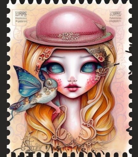 Detailed Vintage Stamp in Gouache Style