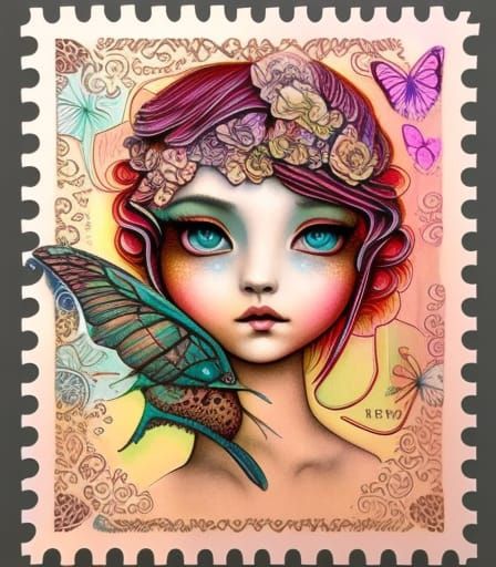 Detailed Vintage Postage Stamp as Gouache Painting