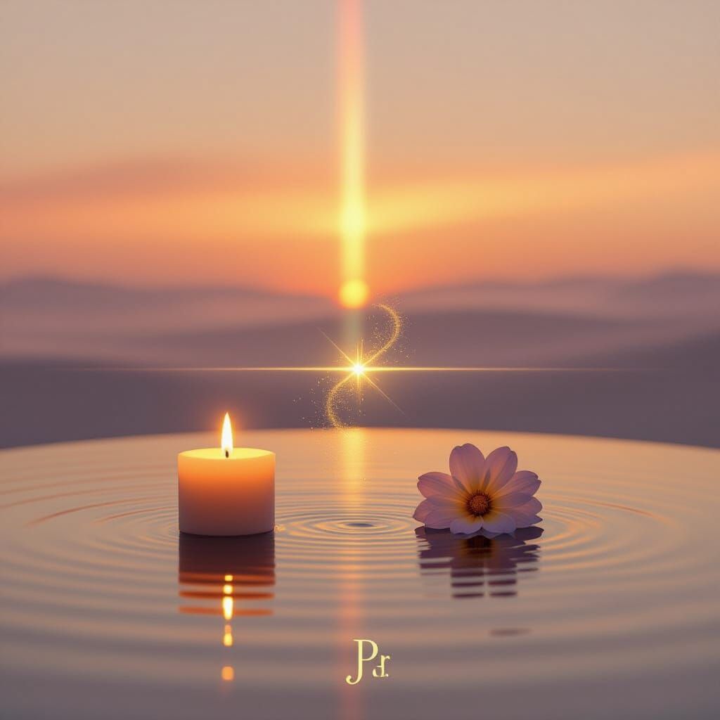 Ethereal Dusk Landscape with Candle and Flower