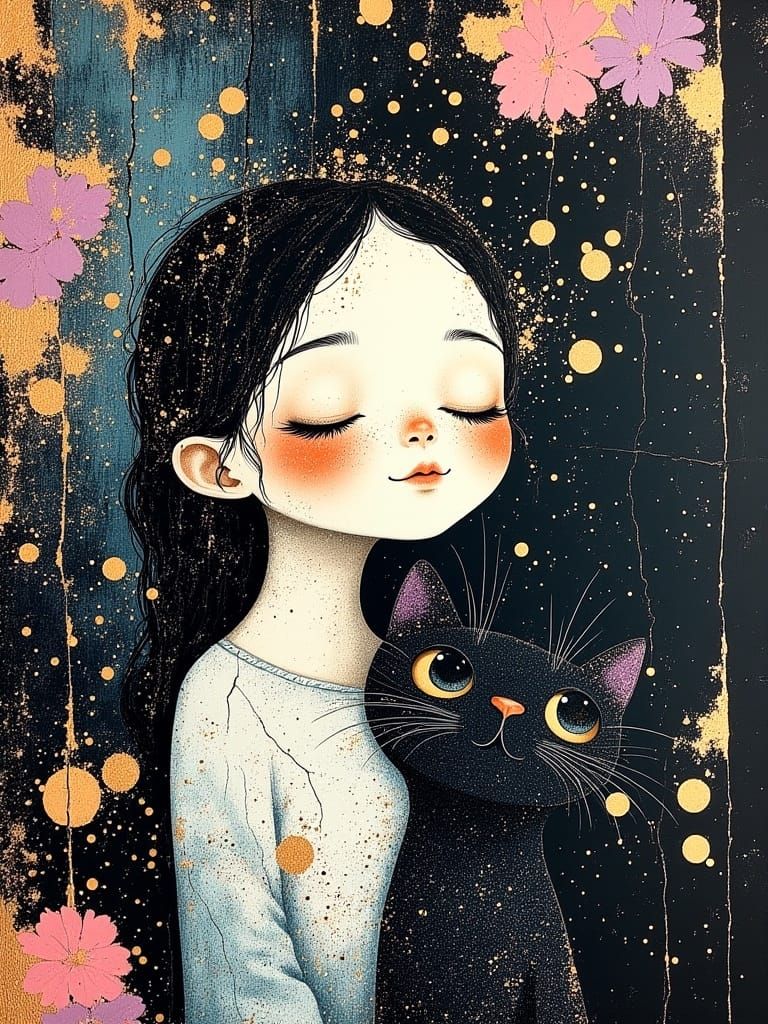 Whimsical Portrait of a Young Girl and Her Feline Companion ...