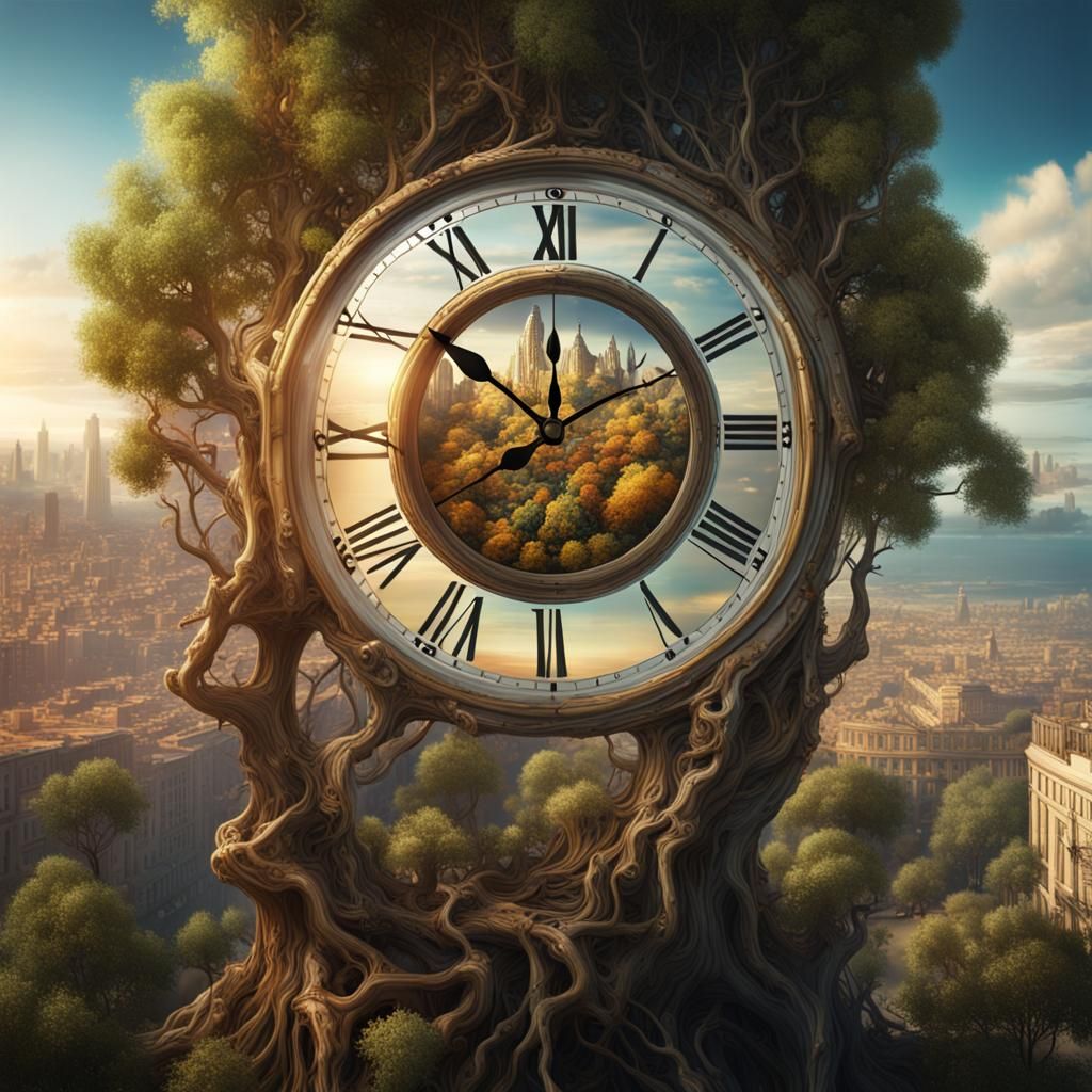 Surreal Melting Clock in Dali Landscape