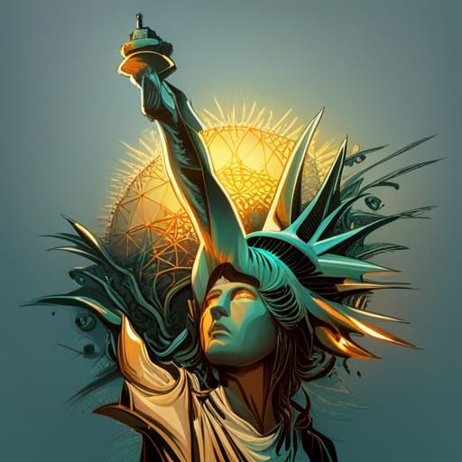 Bioluminescent Statue of Liberty Digital Painting